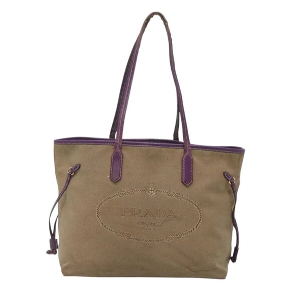 PRADA Hand Bag Canvas Khaki Auth 121093 - Picture 1 of 16
